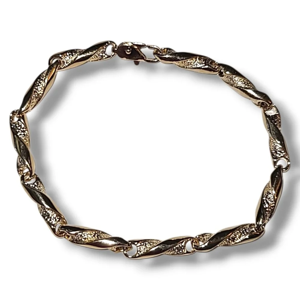 Vintage 14K Gold Plated Twisted Textured Bar Link Bracelet 7